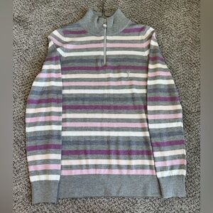 Golfino Striped Gray and Pink Turtleneck Sweater Soft Quarter Zip
